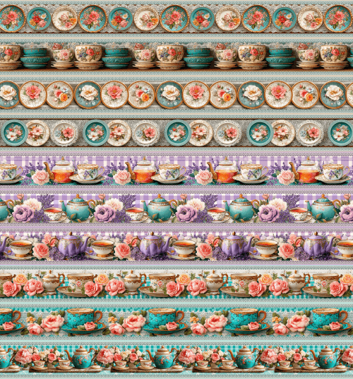 Tecido Tricoline Estampado Barrado Jardim das Porcelanas 9050V478