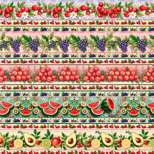 Tecido Tricoline Estampado Barrados Feira de Frutas 9050V425