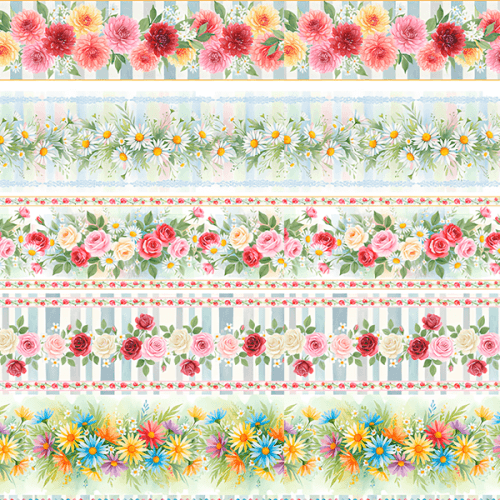 Tecido Tricoline Estampado Barrados Florais Listrados 9050V407