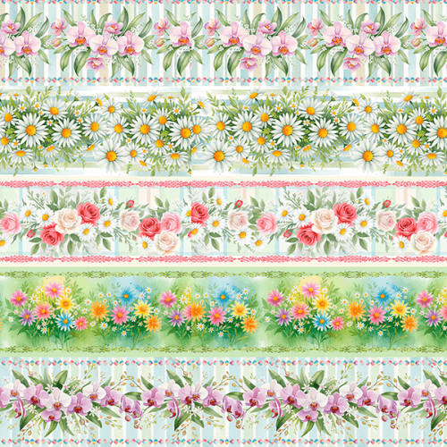 Tecido Tricoline Estampado Barrados Florais Listrados 9050V407