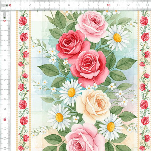 Tecido Tricoline Estampado Barrados Florais Listrados 9050V407