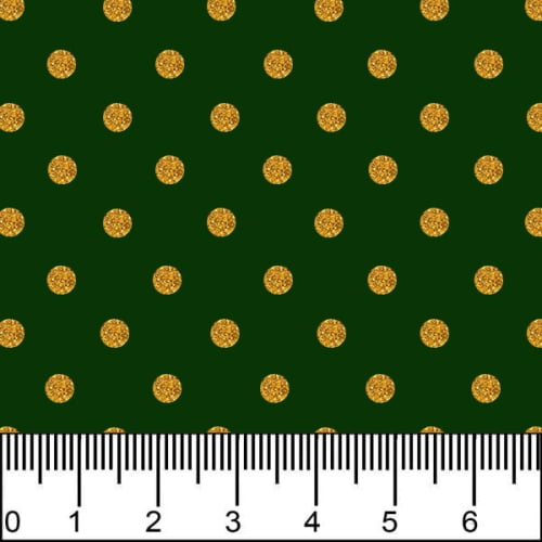 Tecido Tricoline Estampado Bolinhas Micro Douradas Fundo Verde 1001v059