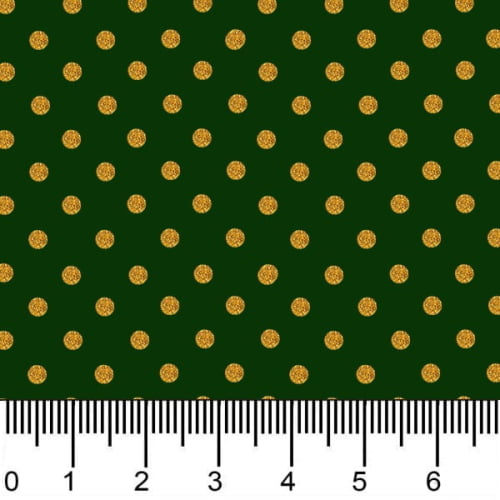 Tecido Tricoline Estampado Bolinhas Micro Douradas Fundo Verde 1001v059