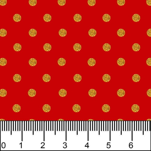 Tecido Tricoline Estampado Bolinhas Micro Douradas Fundo Vermelho 1001v264