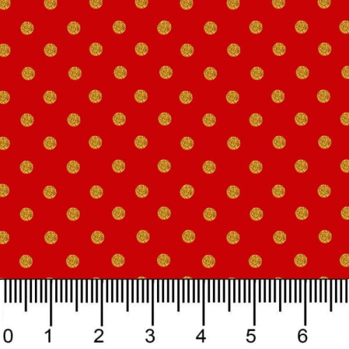 Tecido Tricoline Estampado Bolinhas Micro Douradas Fundo Vermelho 1001v264