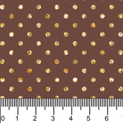 Tecido Tricoline Estampado Bolinhas Micro Glitter Dourado e Marrom 1001v309