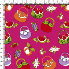 Tecido Tricoline Estampado Bolsa de Frutas Pink 6468v04