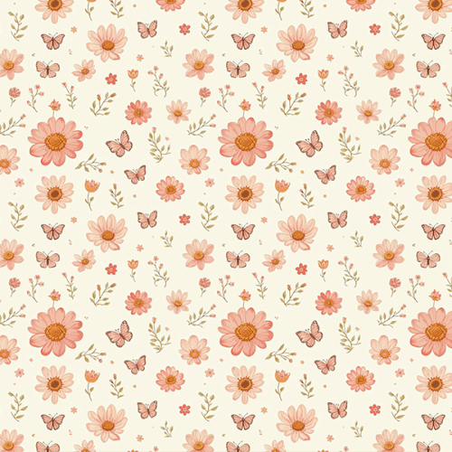 Tecido Tricoline Estampado Borboletas e Botões de Florais 9050V410