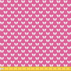 Tecido Tricoline Estampado Borboletas Fundo Rosa Escuro 1228v108