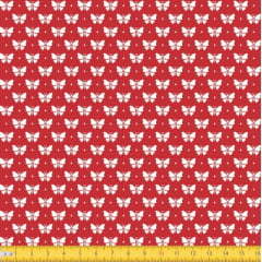 Tecido Tricoline Estampado Borboletas Fundo Vermelho 1228v106