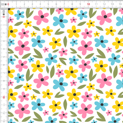 Tecido Tricoline Estampado Botoes de Flores 5160V001