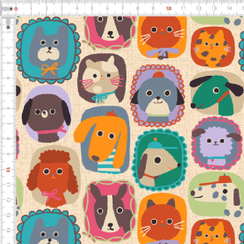 Tecido Tricoline Estampado Caricaturas de Pets 9050v339