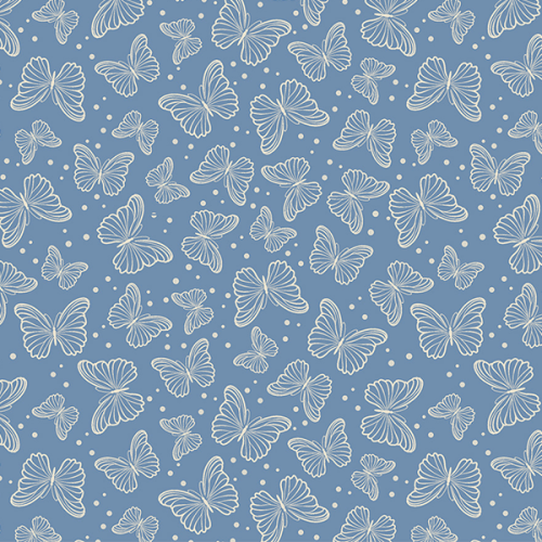 Tecido Tricoline Estampado Carimbo de Boboleta Azul 1418V131