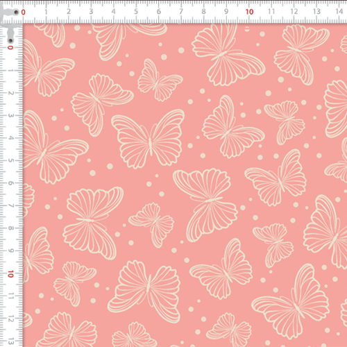 Tecido Tricoline Estampado Carimbo de Boboleta Rosa 1418V130