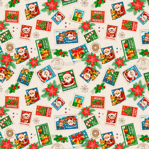 Tecido Tricoline Estampado Cartinhas de Natal 6218v001