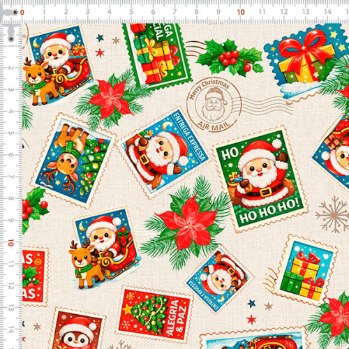 Tecido Tricoline Estampado Cartinhas de Natal 6218v001