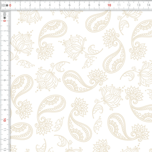 Tecido Tricoline Estampado Cashmere Fundo Branco 1421v203