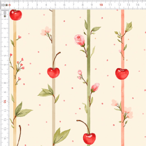 Tecido Tricoline Estampado Cerejinhas Florais Retrô 9050v306