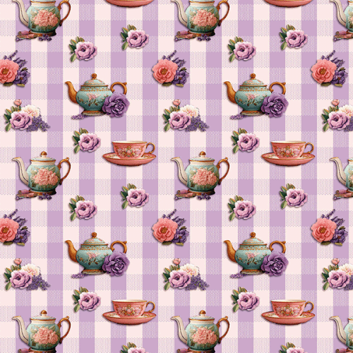 Tecido Tricoline Estampado Chá de Lavanda Fundo Xadrez 9050V487 Tecido Tricoline Estampado Chá de Lavanda Fundo Xadrez 9050V487