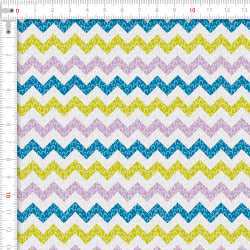 Tecido Tricoline Estampado Chevron Amarelo Lilás e Azul 17819v02