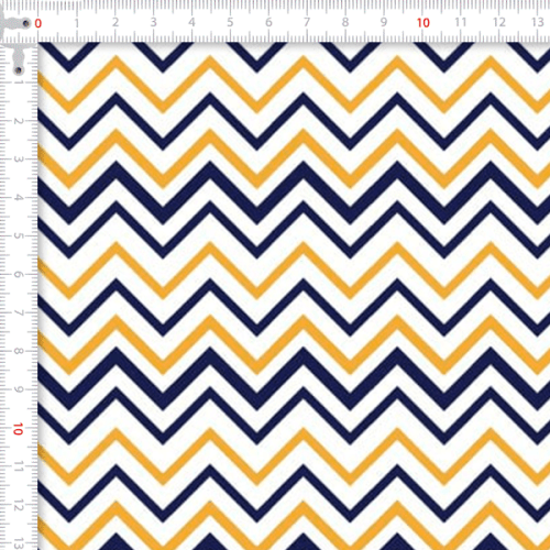 Tecido Tricoline Estampado Chevron Vertical Azul e Amarelo 1885