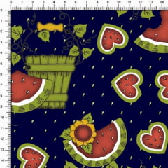 Tecido Tricoline Estampado Colheita Melancia Marinho 6446v02