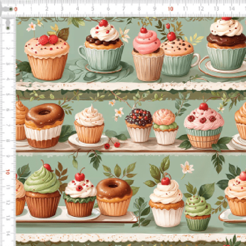 Tecido Tricoline Estampado Confeitaria Vintage Cupcake 9050v305