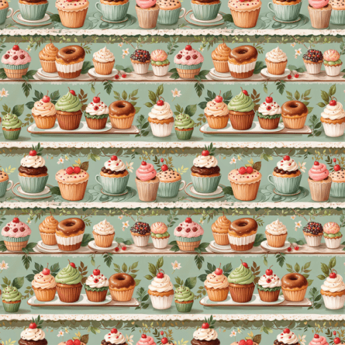 Tecido Tricoline Estampado Confeitaria Vintage Cupcake 9050v305