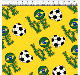 Tecido Tricoline Estampado Copa do Mundo Love Amarelo 5414v01