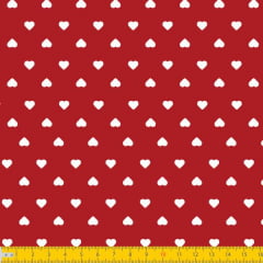 Tecido Tricoline Estampado Corações Branco Fundo Vermelho 1302v106