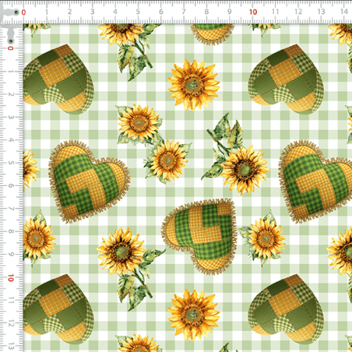 Tecido Tricoline Estampado Corações Girassóis Juninos 9050v451
