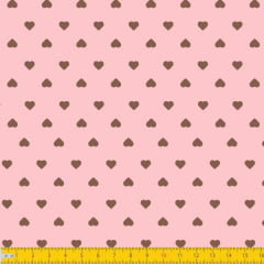 Tecido Tricoline Estampado Corações Marrom Fundo Rosa Bebe 1302v084