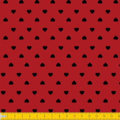 Tecido Tricoline Estampado Corações Preto Fundo Vermelho 1302v011