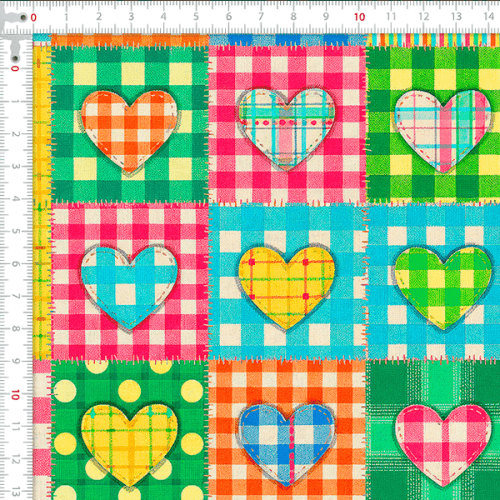 Tecido Tricoline Estampado Corações Xadrez Junino 9050v476