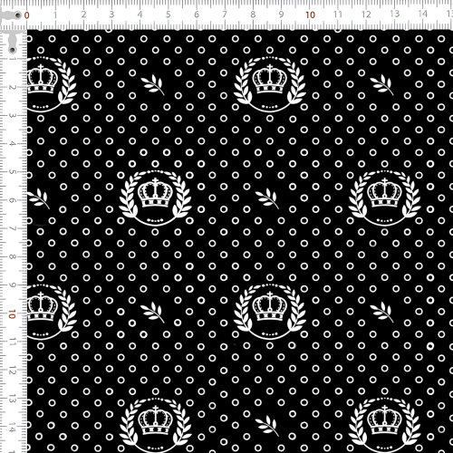 Tecido Tricoline Estampado Corôa Branca Fundo Preto 1169v104