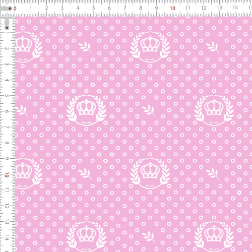 Tecido Tricoline Estampado Corôa Branca Fundo Rosa 1169v081