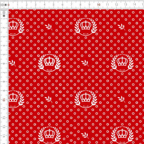 Tecido Tricoline Estampado Corôa Branca Fundo Vermelho 1169v106