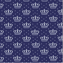 Tecido Tricoline Estampado Coroas com Bolinhas Azul Marinho 2624v04