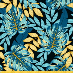 Tecido Tricoline Estampado Costela de Adão Azul  6175v02