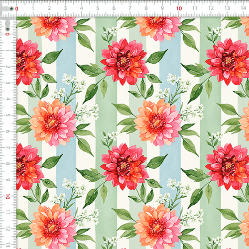 Tecido Tricoline Estampado Dálias Vermelhas 9050V402