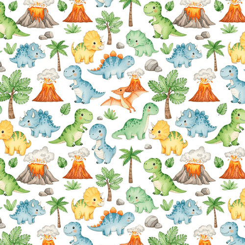 Tecido Tricoline Estampado Dinossauros Baby 9050V434