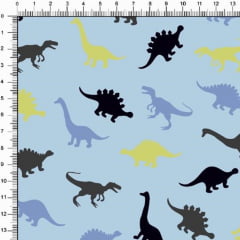 Tecido Tricoline Estampado Dinossauros Fundo Azul Bebe 5330v04