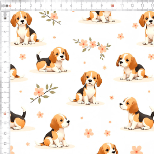 Tecido Tricoline Estampado Dog e Flores 9050v337