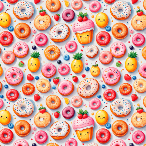 Tecido Tricoline Estampado Donuts e Frutinhas Fofas 9050v310