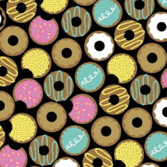 Tecido Tricoline Estampado Donuts Fundo Preto 3159 