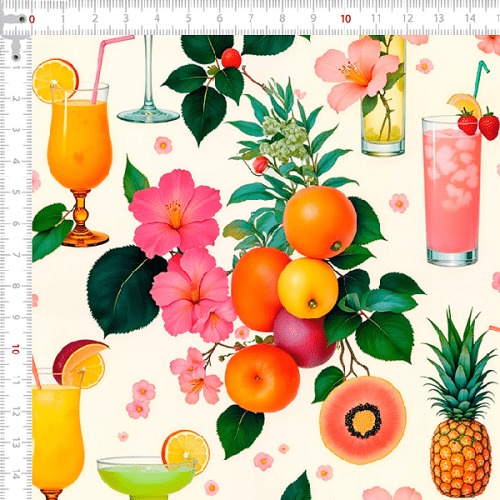 Tecido Tricoline Estampado Drinks Tropicais 9050v315