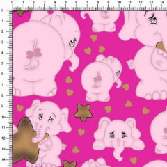Tecido Tricoline Estampado Elefantes Fundo Pink 5363v03