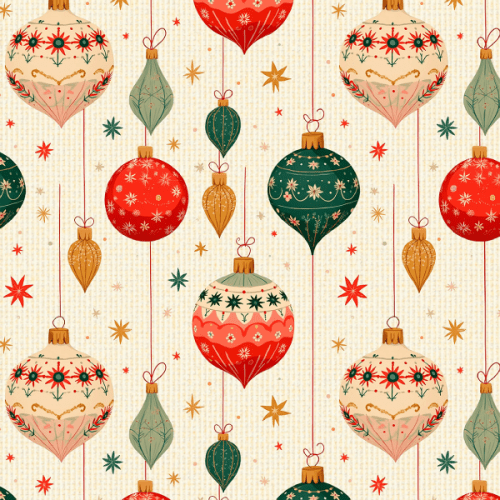 Tecido Tricoline Estampado Enfeites Bolas de Natal 8132v001