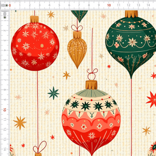 Tecido Tricoline Estampado Enfeites Bolas de Natal 8132v001