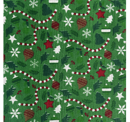 Tecido Tricoline Estampado Enfeites de Natal Fundo Verde 6073v01